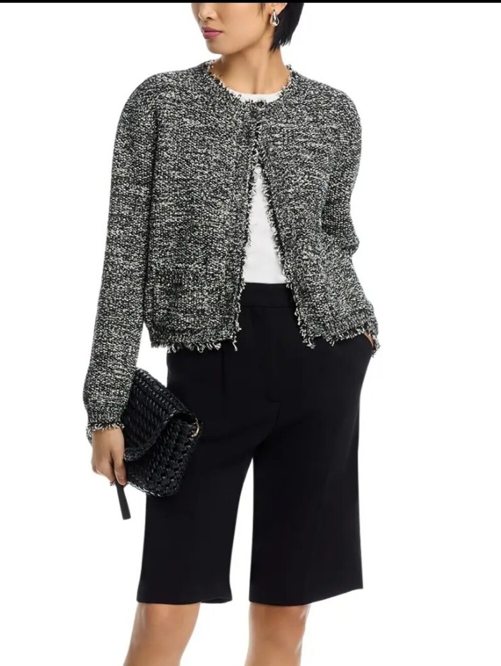 Kobi Halperin Black & White Textured Tweed Sweater/Jacket
